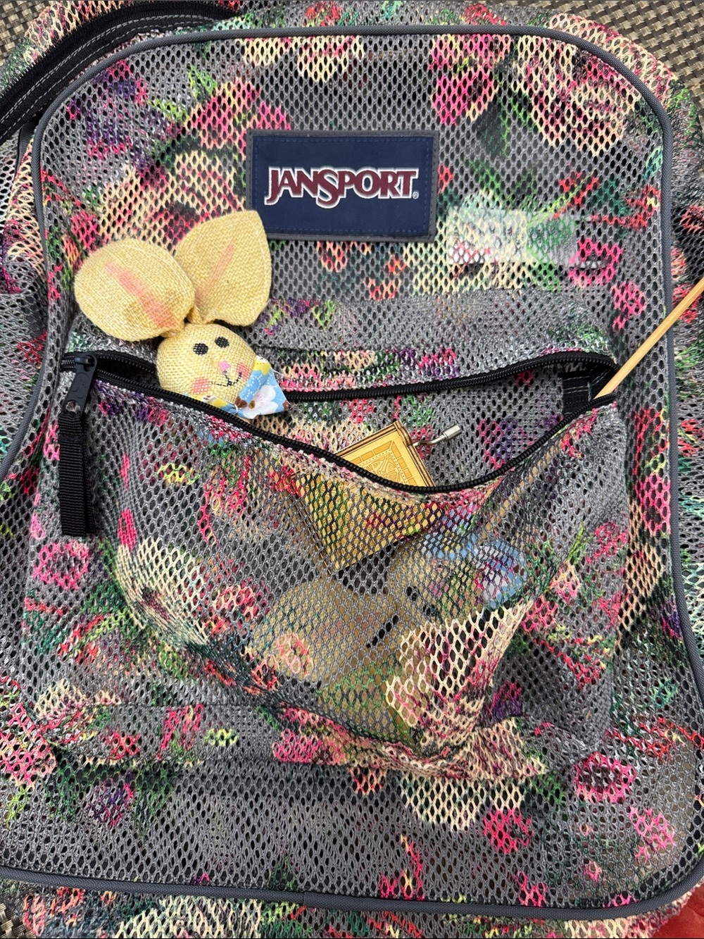 JanSport Gray Mesh Floral Backpack with Pink & Green Accents - Picture 8 of 9